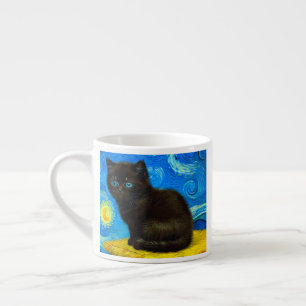 Van Gogh Style Starry Night Cat Espresso Cup