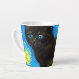 Van Gogh Style Starry Night Cat Latte Mug