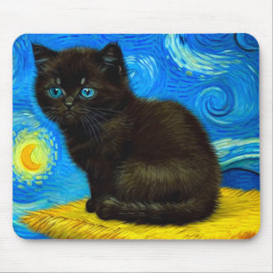 Van Gogh Style Starry Night Cat Mouse Pad