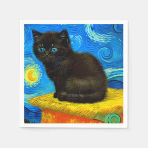 Van Gogh Style Starry Night Cat Napkin