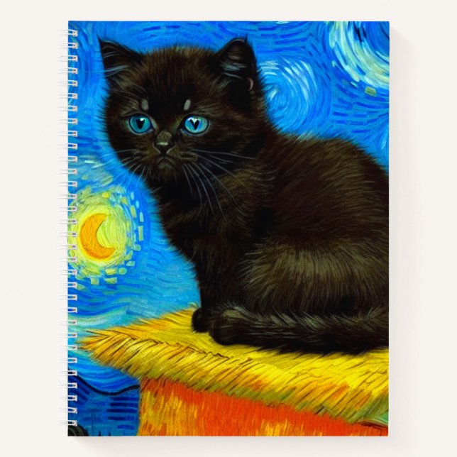 Van Gogh Style Starry Night Cat Notebook (Front)