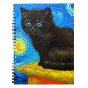 Van Gogh Style Starry Night Cat Notebook