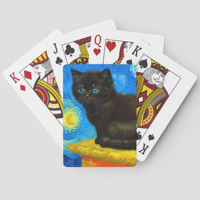 Van Gogh Style Starry Night Cat Playing Cards (Back)