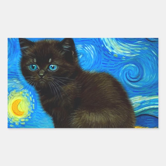 Van Gogh Style Starry Night Cat Sticker (Front)