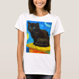 Van Gogh Style Starry Night Cat T-Shirt