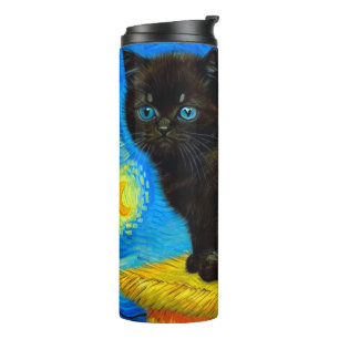 Van Gogh Style Starry Night Cat Thermal Tumbler