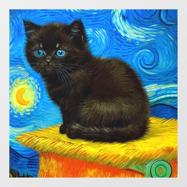 Van Gogh Style Starry Night Cat Window Cling (Sheet)