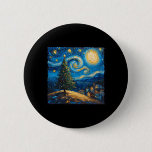 Van Gogh Style The Starry Night Christmas Tree Vil 2 Inch Round Button