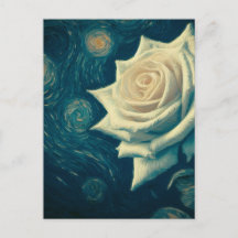 Van Gogh Style White Rose on a Starry Night