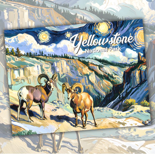 Van Gogh Style Yellowstone Bighorn Sheep Custom Postcard (Van Gogh Style Yellowstone Bighorn Sheep Custom Postcard)