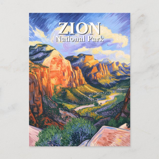 Van Gogh Style Zion National Park Angels Landing Postcard (Front)