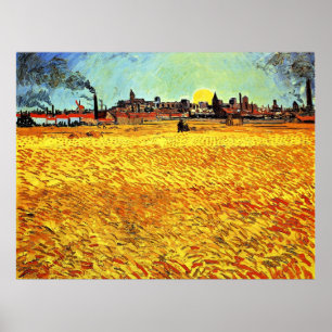 Van Gogh - Summer Evening, Wheatfield/Setting Sun Poster