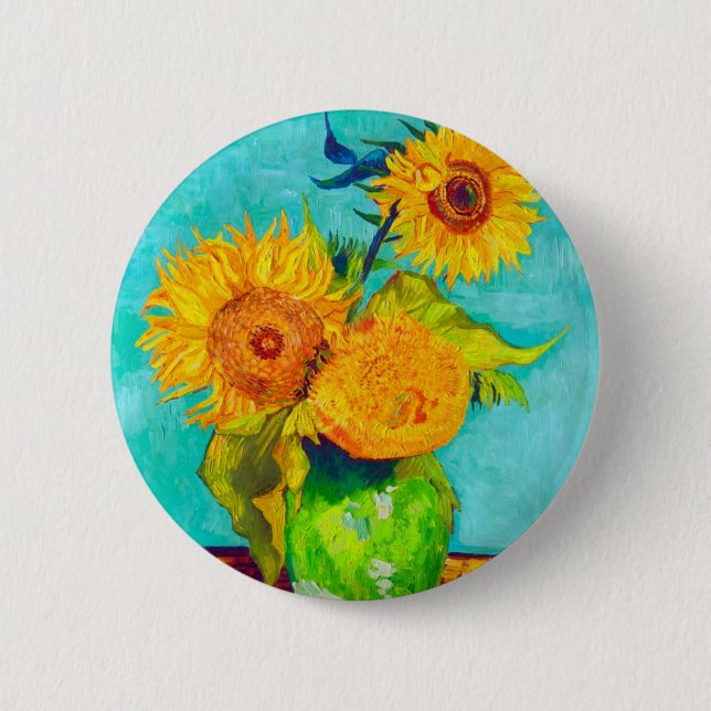 Van Gogh Sunflowers  2 Inch Round Button (Front)