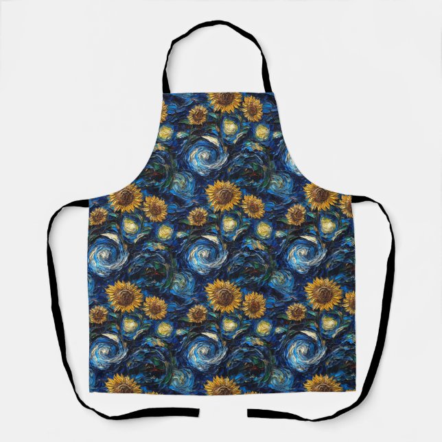 Van Gogh sunflowers and starry night  Apron (Front)