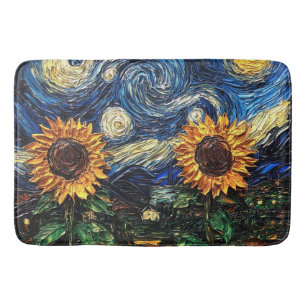 Van Gogh sunflowers and starry night Bath Mat