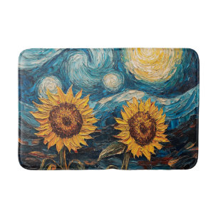 Van Gogh sunflowers and starry night  Bath Mat