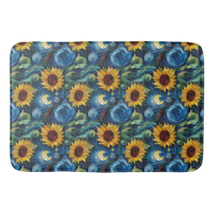 Van Gogh sunflowers and starry night  Bath Mat