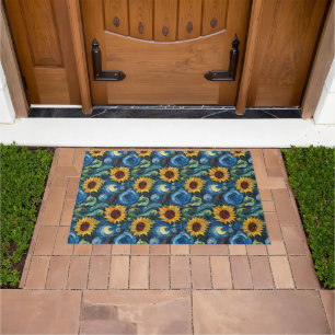 Van Gogh sunflowers and starry night Doormat
