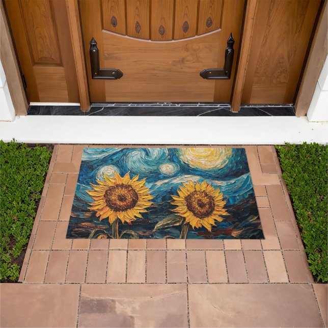 Van Gogh sunflowers and starry night  Doormat (Outdoor)