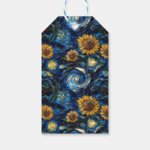Van Gogh sunflowers and starry night Gift Tags