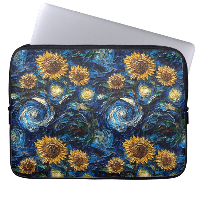 Van Gogh sunflowers and starry night Laptop Sleeve (Front)