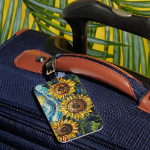 Van Gogh sunflowers and starry night Luggage Tag