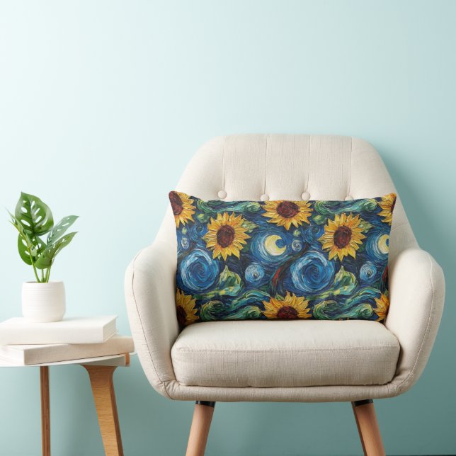 Van Gogh sunflowers and starry night Lumbar Pillow (Chair)