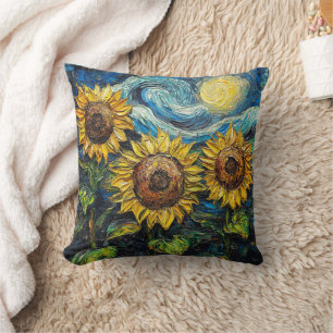 Van Gogh sunflowers and starry night Throw Pillow