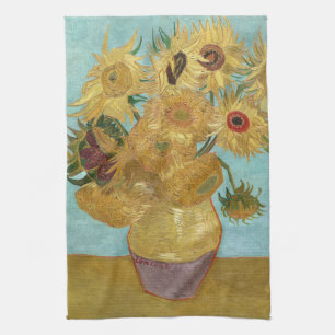 Van Gogh Sunflowers - Blue & Yellow Impressionism Kitchen Towel
