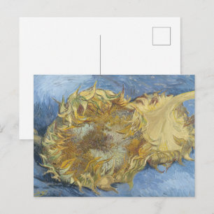 Van Gogh Sunflowers - Bold Blue & Gold Art Postcard