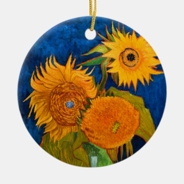 Van Gogh Sunflowers Ceramic Ornament (Front)