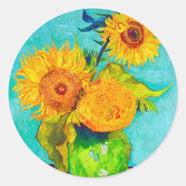 Van Gogh Sunflowers  Classic Round Sticker (Front)