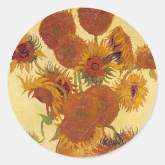 Van Gogh Sunflowers (F454) Vintage Fine Art Classic Round Sticker