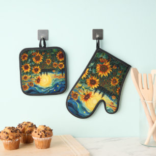 Van Gogh Sunflowers Painting Oven Mitt & Pot Holder Set