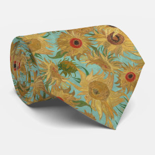 Van Gogh Sunflowers saffron yellow aqua blue Tie