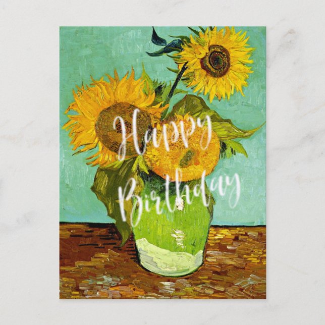 Van Gogh - Sunflowers, Three, Happy Birthday! Postcard (Front)