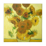 Van Gogh Sunflowers Tile<br><div class="desc">Van Gogh Sunflowers tile. Oil painting on canvas from 1888. Vase with Fifteen Sunflowers is one of Vincent Van Gogh’s most beloved still life works. The brilliant use of yellows quietly evokes the end of summer. A great gift for fans of sunflowers, Van Gogh, impressionism, and still life art.</div>