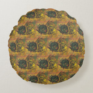 Van Gogh Sunflowers - Vintage Golden Floral Art Round Pillow