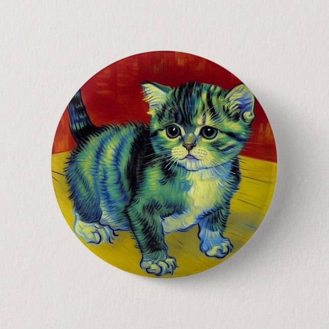 Van Gogh Tabby Cat 2 Inch Round Button (Front)