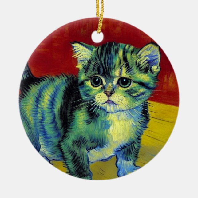 Van Gogh Tabby Cat Ceramic Ornament (Front)