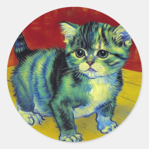 Van Gogh Tabby Cat Classic Round Sticker