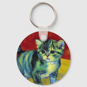 Van Gogh Tabby Cat Keychain
