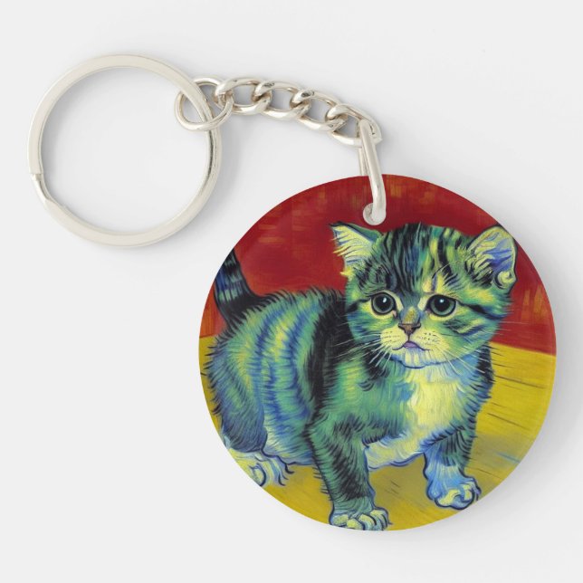 Van Gogh Tabby Cat Keychain (Front)