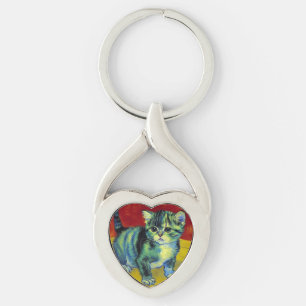 Van Gogh Tabby Cat Keychain