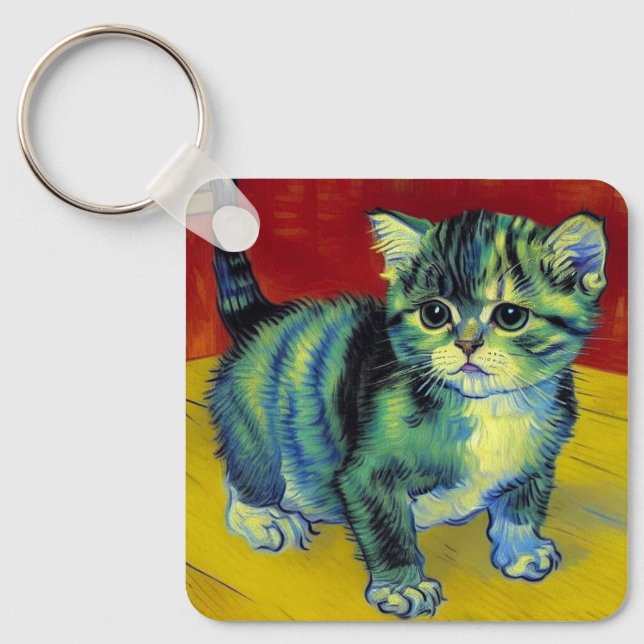 Van Gogh Tabby Cat Keychain (Front)