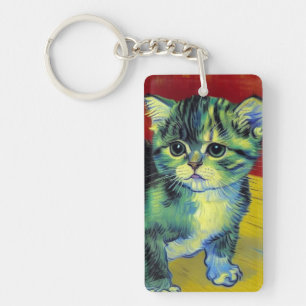 Van Gogh Tabby Cat Keychain
