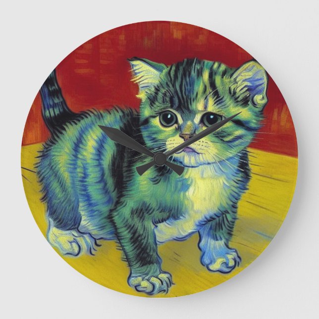 Van Gogh Tabby Cat Large Clock (Front)