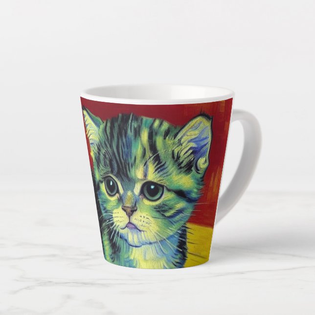 Van Gogh Tabby Cat Latte Mug (Right Angle)