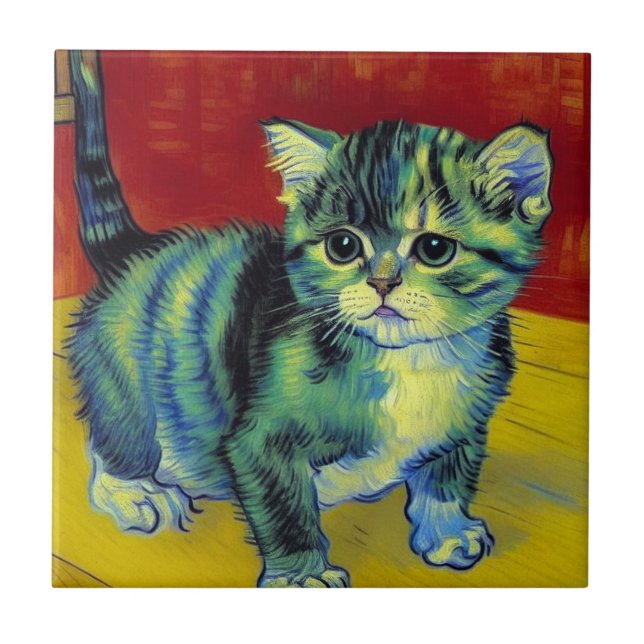 Van Gogh Tabby Cat Tile (Front)