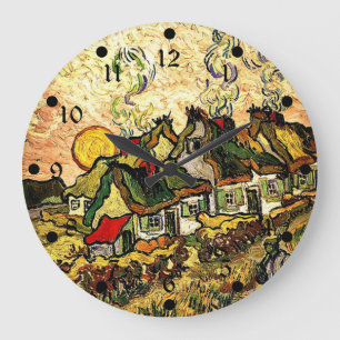 Van Gogh: Thatched Cottages in the Sunshine Large Clock